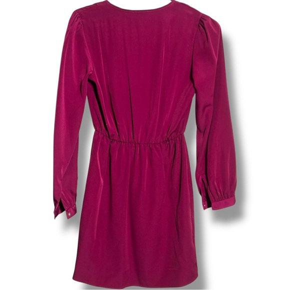 Brigitte Bailey Burgundy Wrap Front Long Sleeve V-neck Chic Mini Dress - Picture 15 of 15